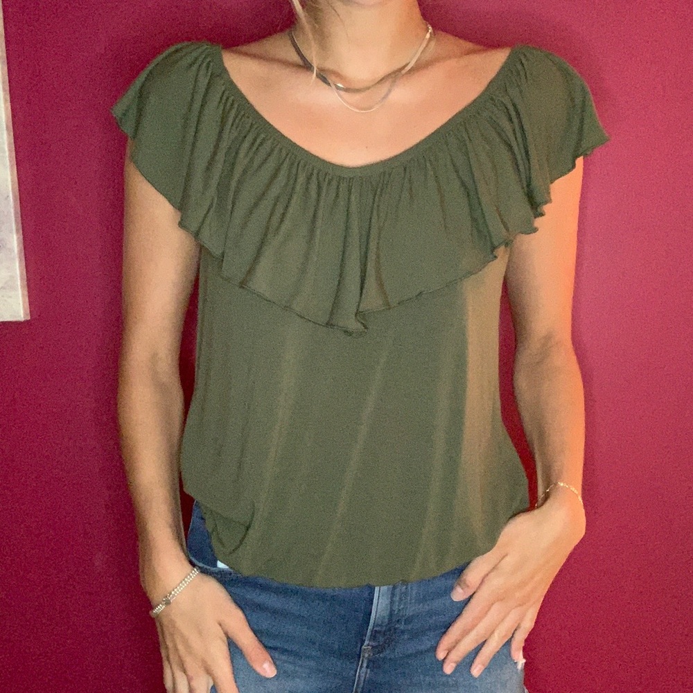 Army Green versatile on/off the shoulder top